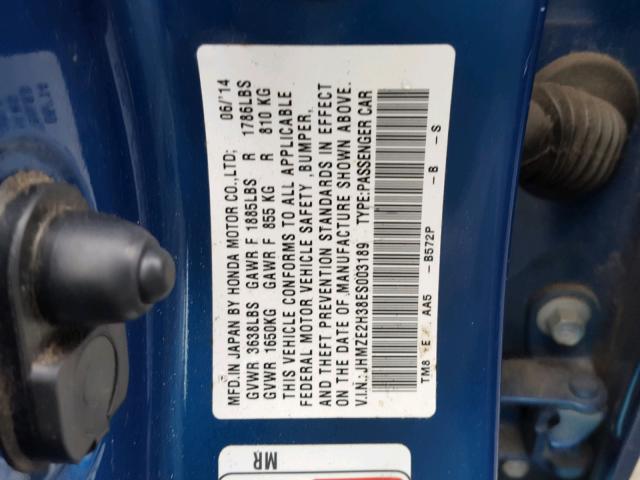 JHMZE2H38ES003189 - 2014 HONDA INSIGHT BLUE photo 10