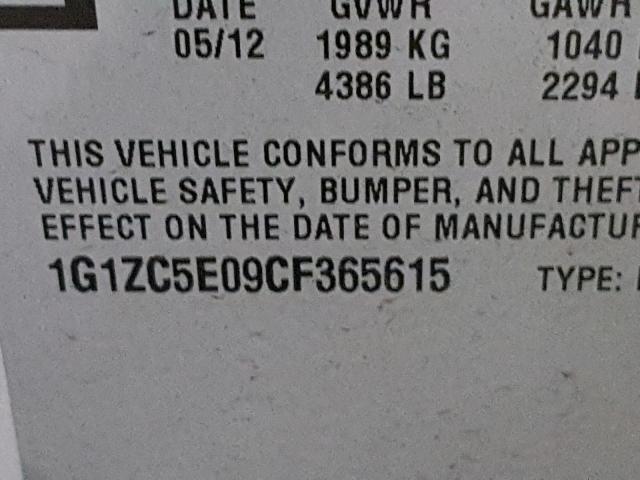 1G1ZC5E09CF365615 - 2012 CHEVROLET MALIBU 1LT GRAY photo 10