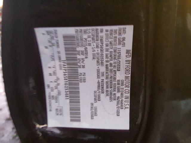 1FAFP56S81G253481 - 2001 FORD TAURUS SEL BLACK photo 10