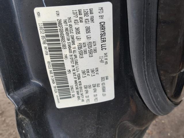 2A8GF68X68R651869 - 2008 CHRYSLER PACIFICA T BLACK photo 10