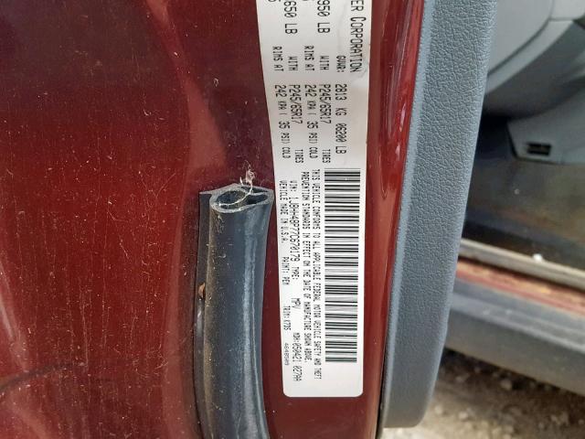 1J8HH48P77C670179 - 2007 JEEP COMMANDER BURGUNDY photo 10