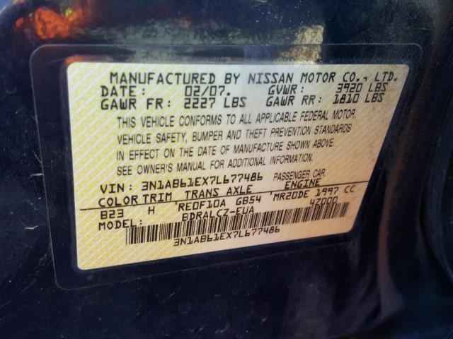 3N1AB61EX7L677486 - 2007 NISSAN SENTRA 2.0 BLUE photo 10