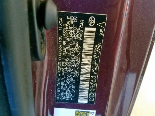 JTKDE167450029479 - 2005 TOYOTA SCION TC ბურგუნდია ფოტო 10