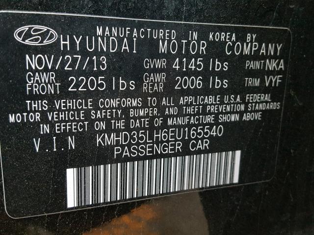 KMHD35LH6EU165540 - 2014 HYUNDAI ELANTRA GT BLACK photo 10