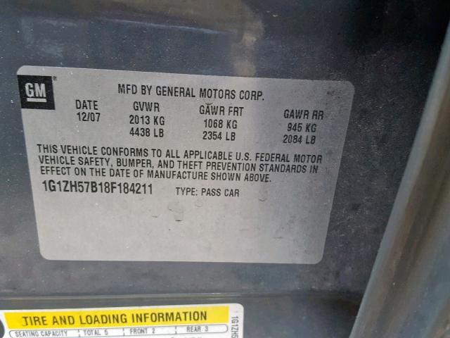 1G1ZH57B18F184211 - 2008 CHEVROLET MALIBU 1LT 灰色 照片 10