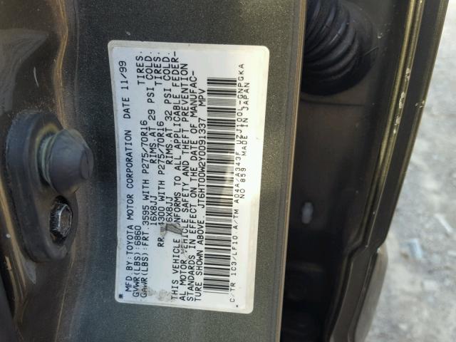 JT6HT00W2Y0091337 - 2000 LEXUS LX 470 GRAY photo 10