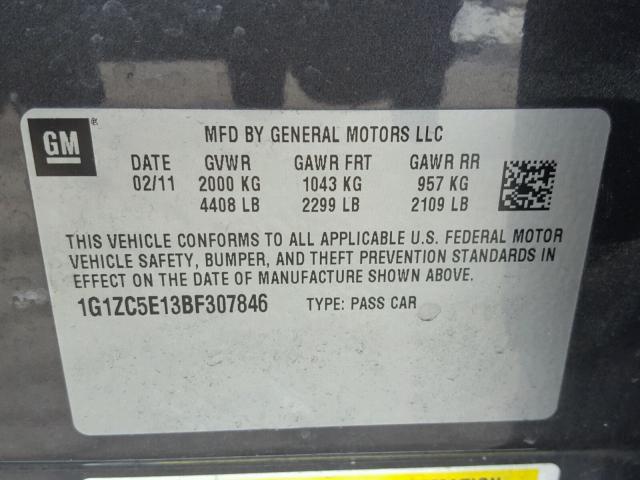 1G1ZC5E13BF307846 - 2011 CHEVROLET MALIBU 1LT GRAY photo 10