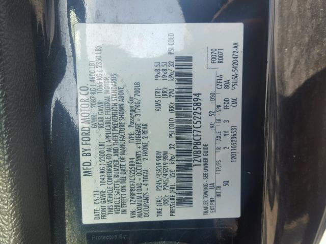 1ZVBP8CF7C5225894 - 2012 FORD MUSTANG GT BLACK photo 10