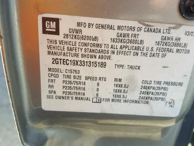 2GTEC19X331315189 - 2003 GMC NEW SIERRA GOLD photo 10