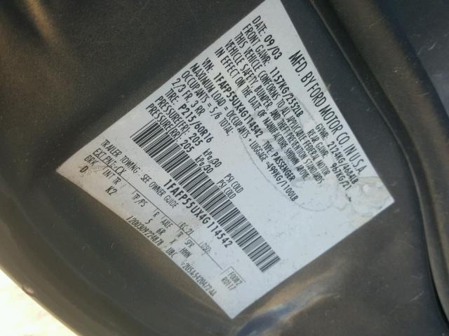 1FAFP55UX4G114542 - 2004 FORD TAURUS SES GRAY photo 10