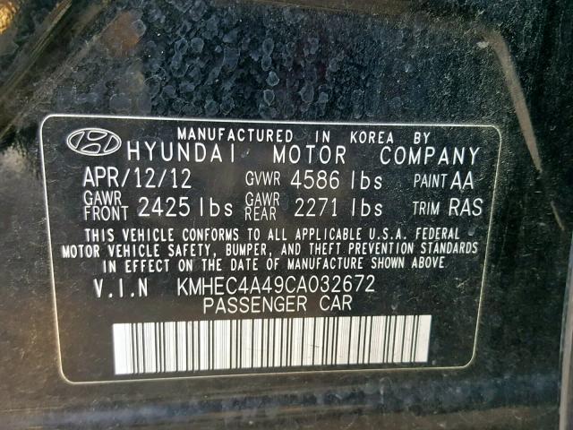 KMHEC4A49CA032672 - 2012 HYUNDAI SONATA HYB BLACK photo 10