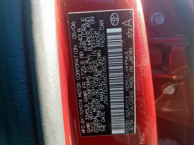 JTKKT624560165336 - 2006 TOYOTA SCION XA RED photo 10