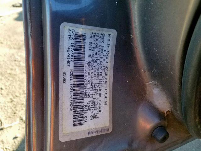 4T1SV21E2LU224962 - 1990 TOYOTA CAMRY DLX 灰色 照片 10