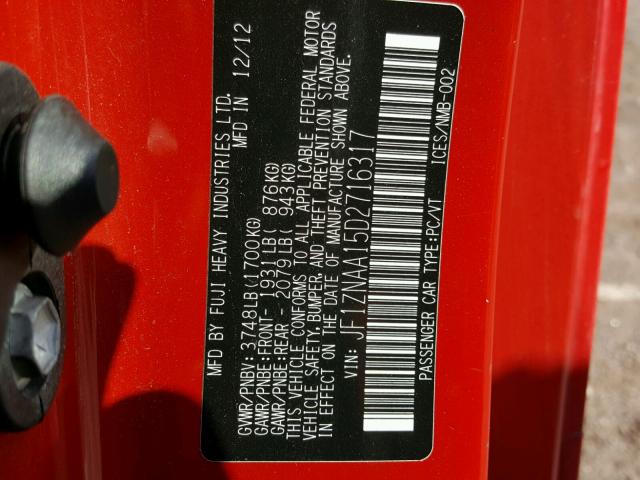 JF1ZNAA15D2716317 - 2013 TOYOTA SCION FR-S RED photo 10