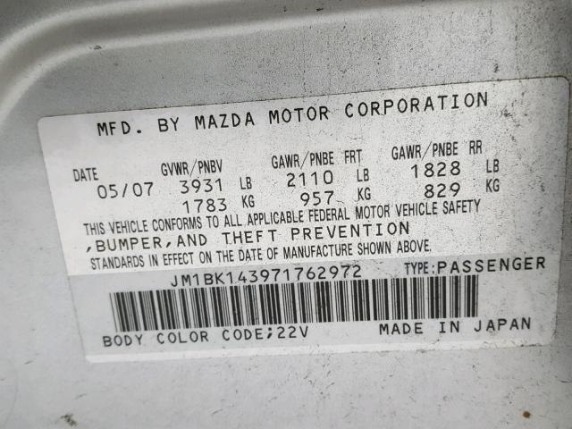 JM1BK143971762972 - 2007 MAZDA 3 HATCHBAC SILVER photo 10