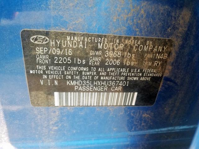 KMHD35LHXHU367401 - 2017 HYUNDAI ELANTRA GT BLUE photo 10