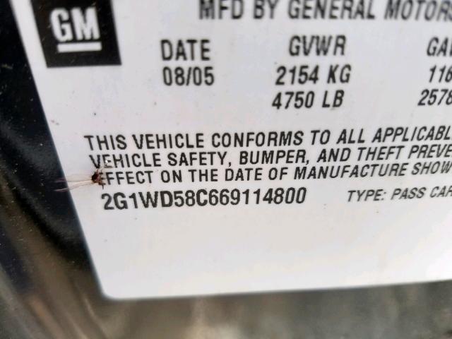 2G1WD58C669114800 - 2006 CHEVROLET IMPALA SUP შავი ფოტო 10