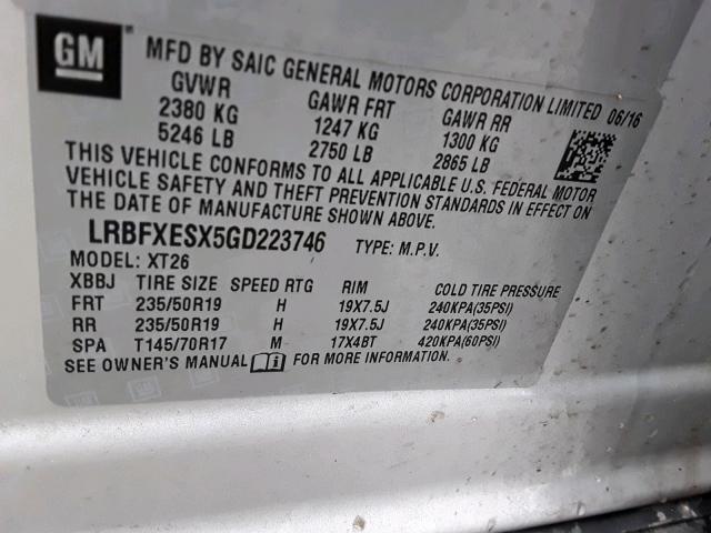 LRBFXESX5GD223746 - 2016 BUICK ENVISION P SILVER photo 10