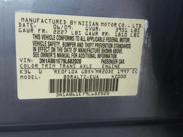 3N1AB61E79L682020 - 2009 NISSAN SENTRA 2.0 GRAY photo 10