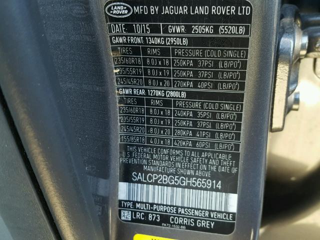 SALCP2BG5GH565914 - 2016 LAND ROVER DISCOVERY SILVER photo 10