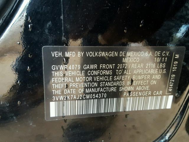 3VW2K7AJ2CM054370 - 2012 VOLKSWAGEN JETTA BASE BLACK photo 10