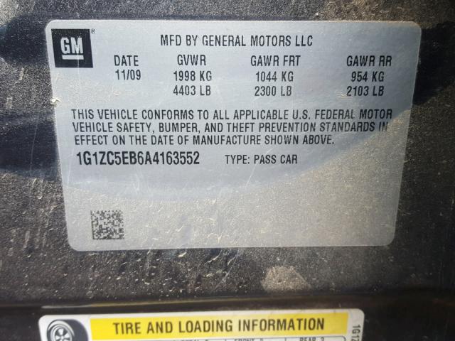 1G1ZC5EB6A4163552 - 2010 CHEVROLET MALIBU 1LT GRAY photo 10