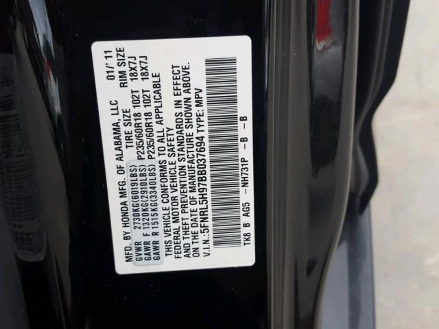 5FNRL5H97BB037694 - 2011 HONDA ODYSSEY TO BLACK photo 10