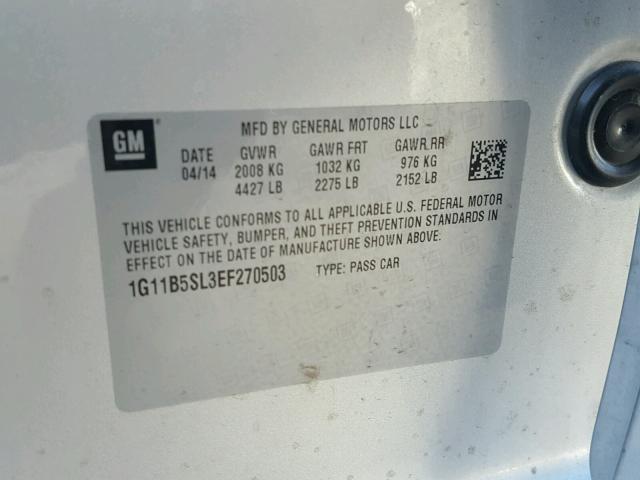 1G11B5SL3EF270503 - 2014 CHEVROLET MALIBU LS ვერცხლისფერი ფოტო 10