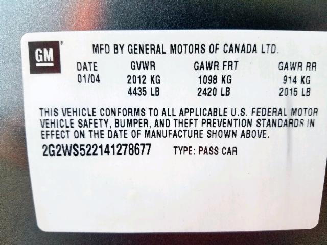 2G2WS522141278677 - 2004 PONTIAC GRAND PRIX Մոխրագույն լուսանկար 10
