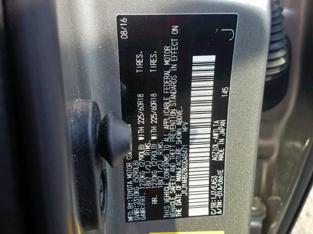 JTJYARBZ8G2048471 - 2016 LEXUS NX 200T SILVER photo 10