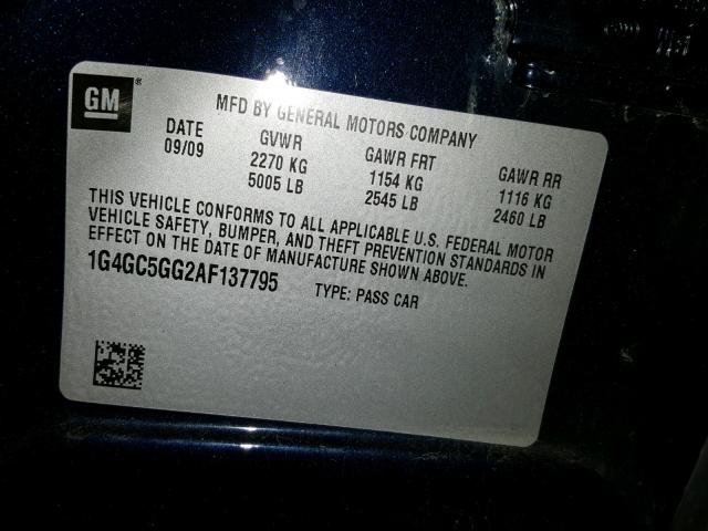 1G4GC5GG2AF137795 - 2010 BUICK LACROSSE C BLUE photo 10