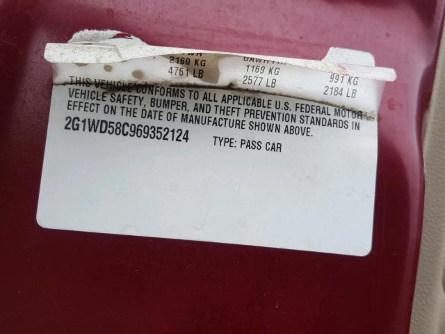 2G1WD58C969352124 - 2006 CHEVROLET IMPALA SUP Бордовый фото 10