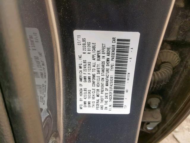 1HGCR2F30FA259091 - 2015 HONDA ACCORD LX GRAY photo 10