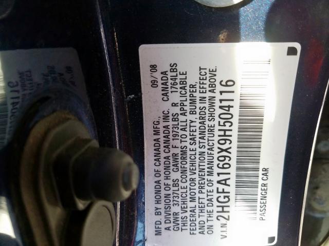 2HGFA169X9H504116 - 2009 HONDA CIVIC EXL 蓝色 照片 10