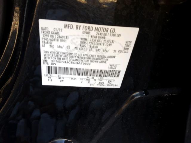 2FMDK3JC5CBA79699 - 2012 FORD EDGE SEL BLACK photo 10