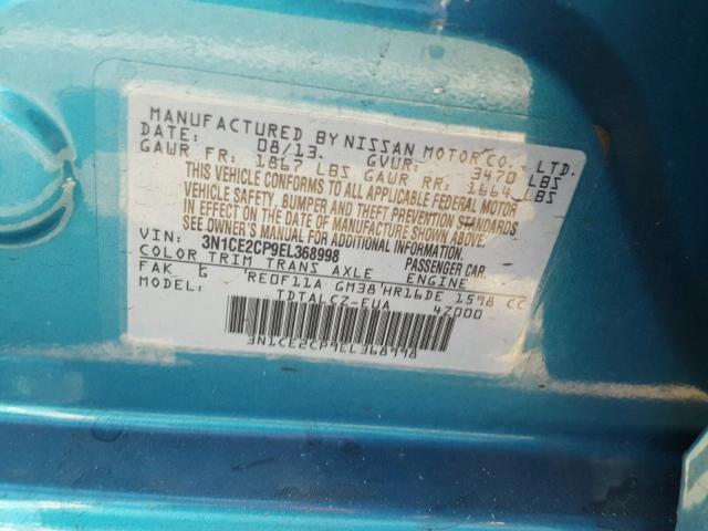 3N1CE2CP9EL368998 - 2014 NISSAN VERSA NOTE TEAL photo 10