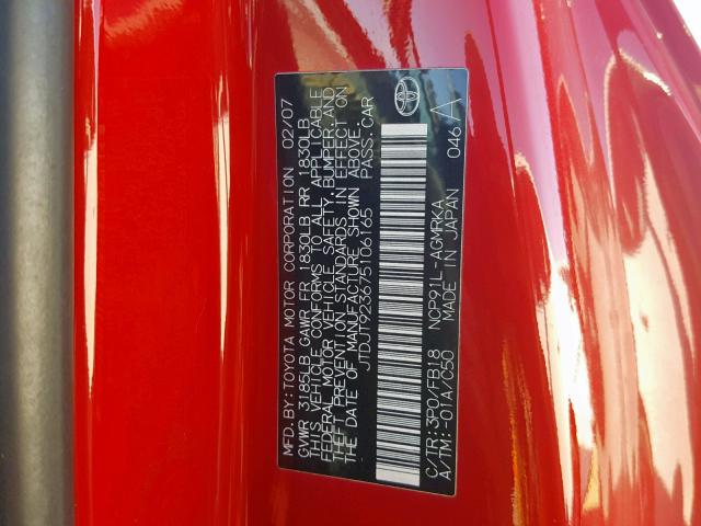 JTDJT923675106165 - 2007 TOYOTA YARIS RED photo 10