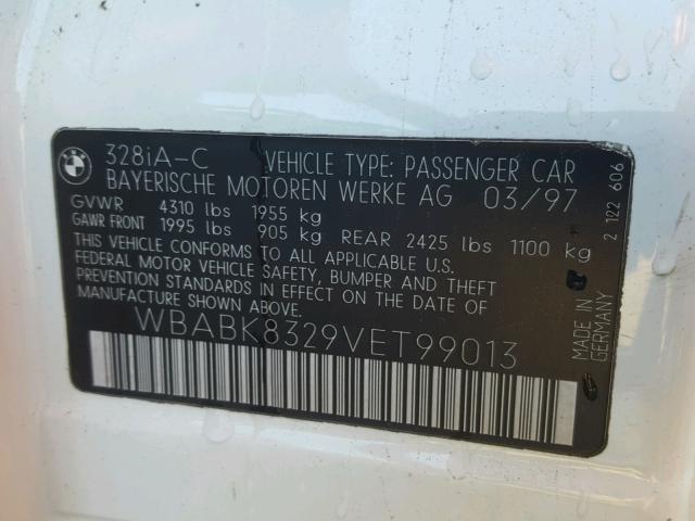 WBABK8329VET99013 - 1997 BMW 328 IC AUT WHITE photo 10