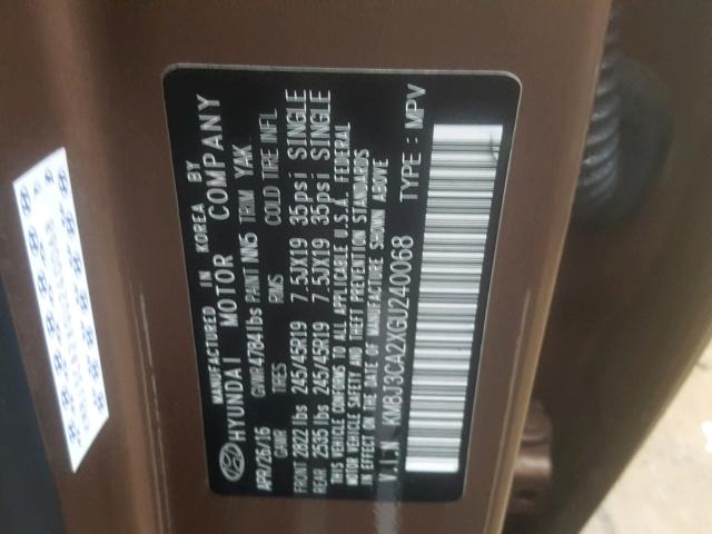 KM8J3CA2XGU240068 - 2016 HYUNDAI TUCSON LIM BROWN photo 10