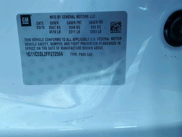 1G11C5SL2FF272564 - 2015 CHEVROLET MALIBU 1LT თეთრი ფოტო 10