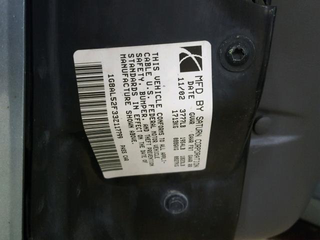 1G8AL52F33Z117799 - 2003 SATURN ION LEVEL BLUE photo 10