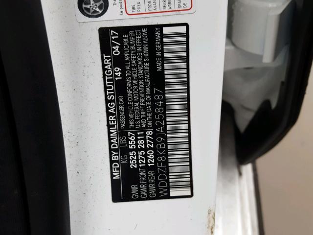 WDDZF8KB9JA258487 - 2018 MERCEDES-BENZ E 63 AMG-S WHITE photo 10
