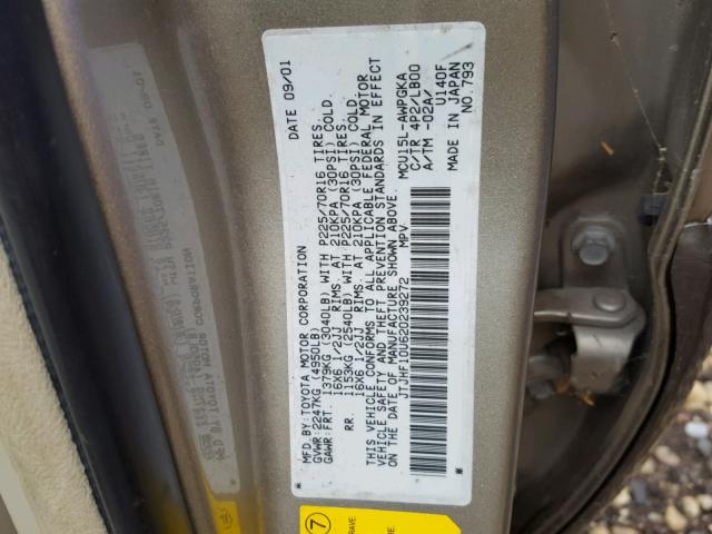 JTJHF10U620239272 - 2002 LEXUS RX 300 TAN photo 10