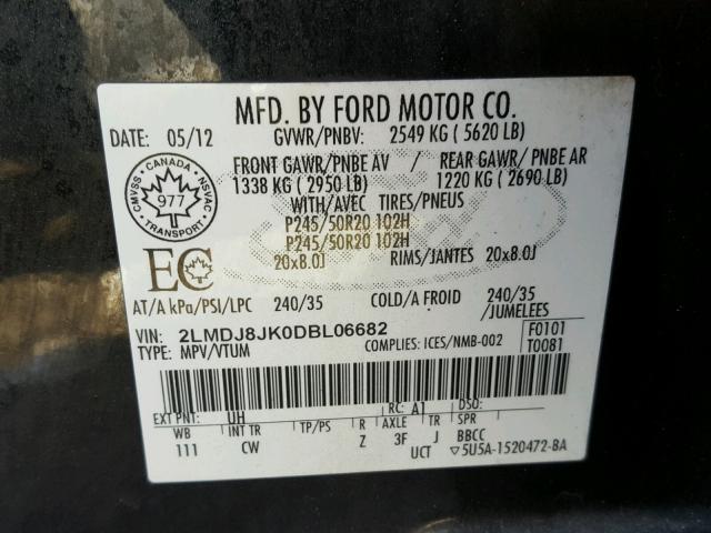 2LMDJ8JK0DBL06682 - 2013 LINCOLN MKX BLACK photo 10