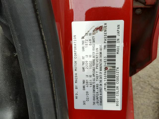 JM1BL1S69A1134833 - 2010 MAZDA 3 S RED photo 10