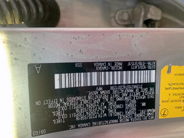 2T2HA31U74C001298 - 2004 LEXUS RX 330 SILVER photo 10