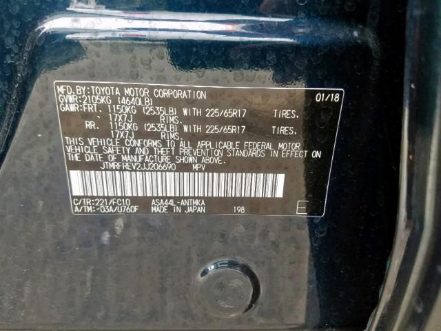 JTMRFREV2JJ206690 - 2018 TOYOTA RAV4 ADVEN BLUE photo 10