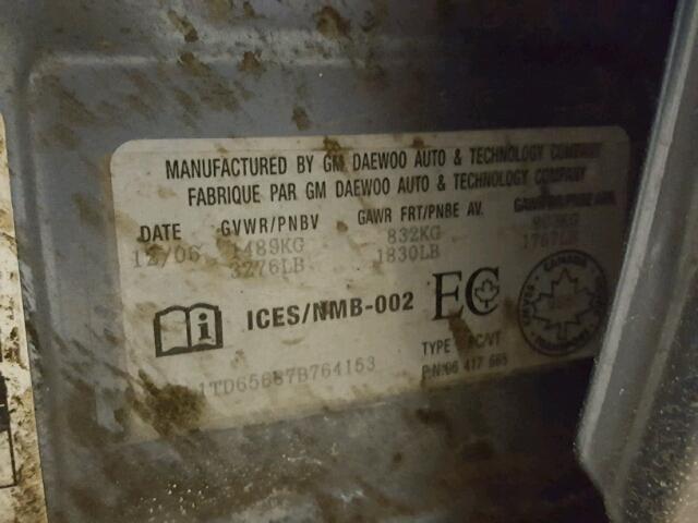 KL1TD65687B764153 - 2007 CHEVROLET AVEO BASE Mavi foto 10