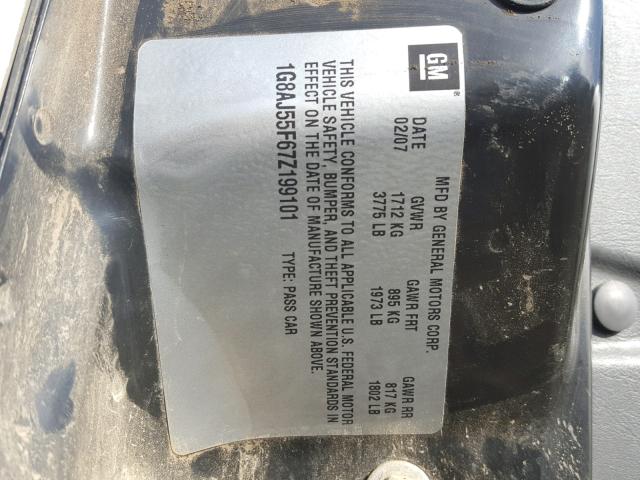 1G8AJ55F67Z199101 - 2007 SATURN ION LEVEL SILVER photo 10