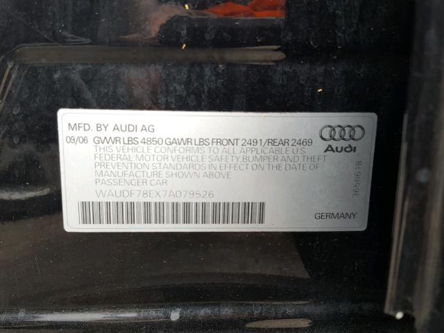 WAUDF78EX7A079526 - 2007 AUDI A4 2.0T QU BLACK photo 10